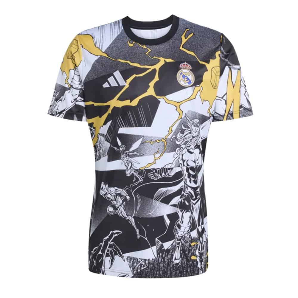 Real Madrid x Marvel White Pre-Match Jersey - Fan Version - Front View