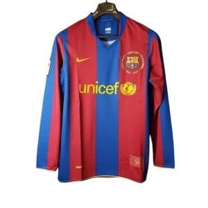Barcelona 07/08 Home Jersey - Long Sleeve Retro Version - Front View