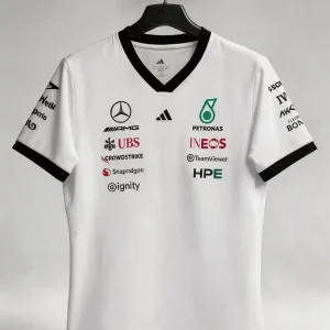 2026 F1 Mercedes black collar white racing suit